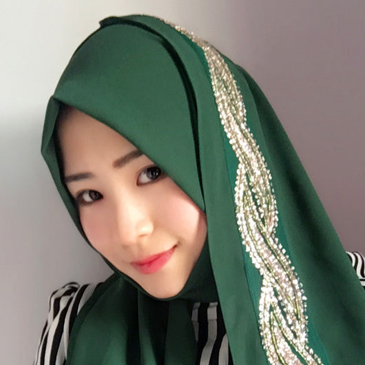 Hijab Chiffon Largo con Detalles Dorados - Image 31