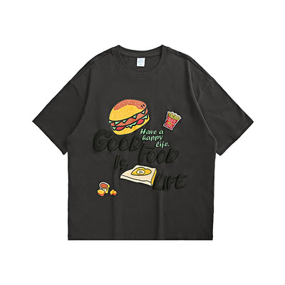 Playera Holgada Estampado Hamburguesa y Papas Fritas Cartoon - Image 3