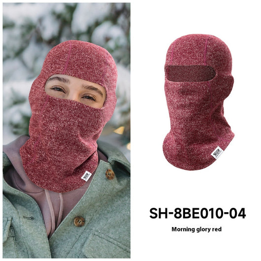 Morning glory red balaclava made from polar fleece windproof fabric, covering the head, neck, and lower face. - Image 10