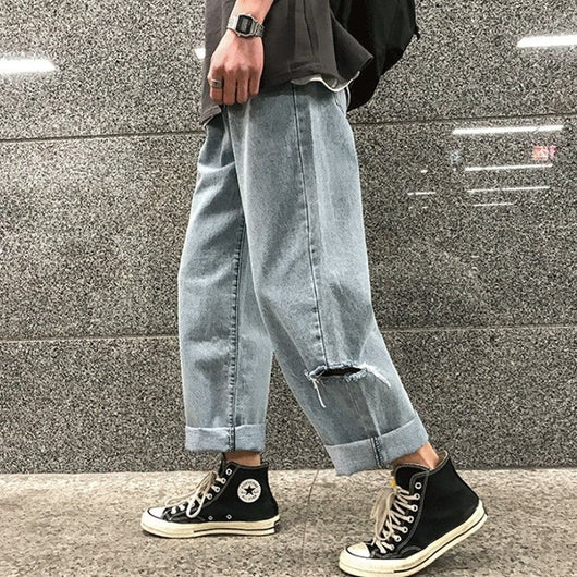 Jeans Rectos Rotos Estilo Coreano Oversized - Image 9