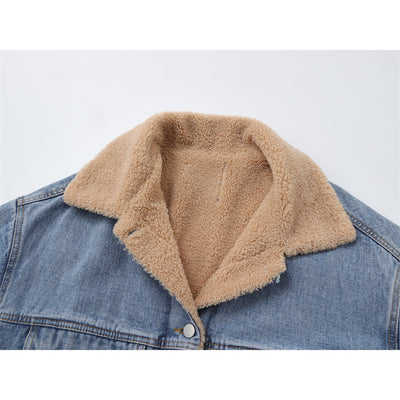 Chaqueta Denim con Forro de Lana de Cordero y Costuras Sueltas - Image 2
