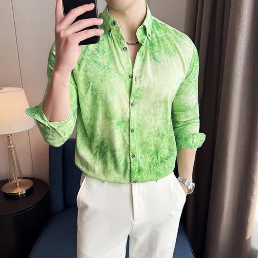 Camisa Tie-Dye Estampada Manga Larga Slim Fit para Hombre - Image 8
