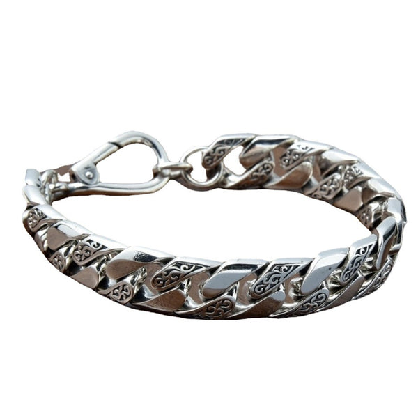 Pulsera de Plata S925 Personalizada con Patrón Tejido - Cadena Gruesa y Dominante
