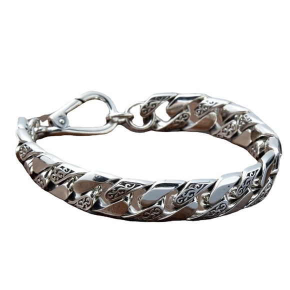 Pulsera de Plata S925 Personalizada con Patrón Tejido - Cadena Gruesa y Dominante