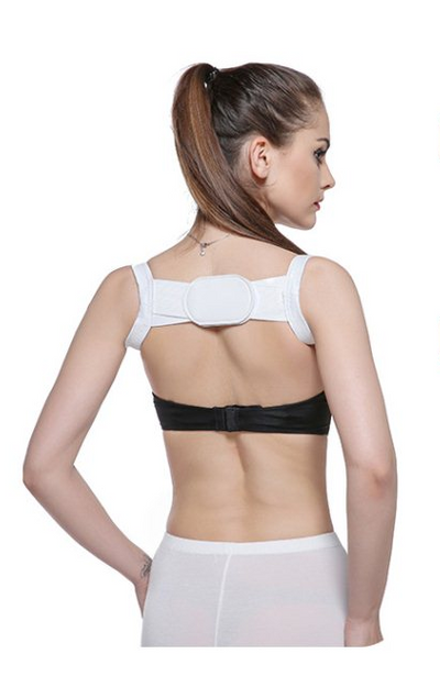 White posture correction belt with adjustable shoulder straps and a central rectangular pad for back support. - Image 7