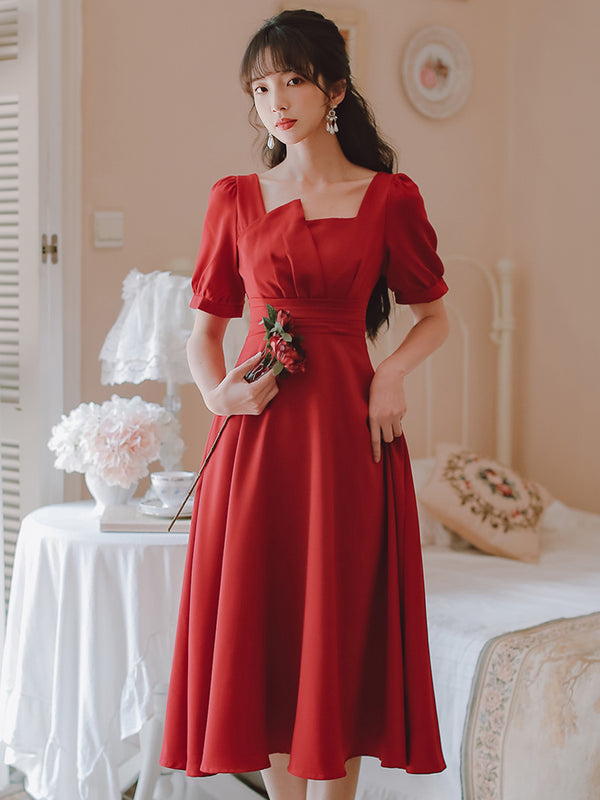 Vestido Rojo Francés de Verano para Mujer - Versátil y Sofisticado