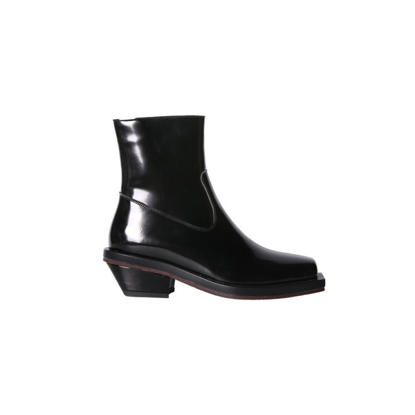 Botas de Cuero Cortas con Tacón Grueso y Punta Cuadrada