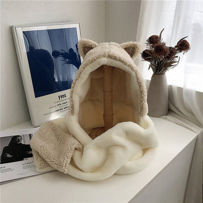 Bufanda Capucha Orejas de Gato con Combinación de Colores - Peluche Suave - Image 12
