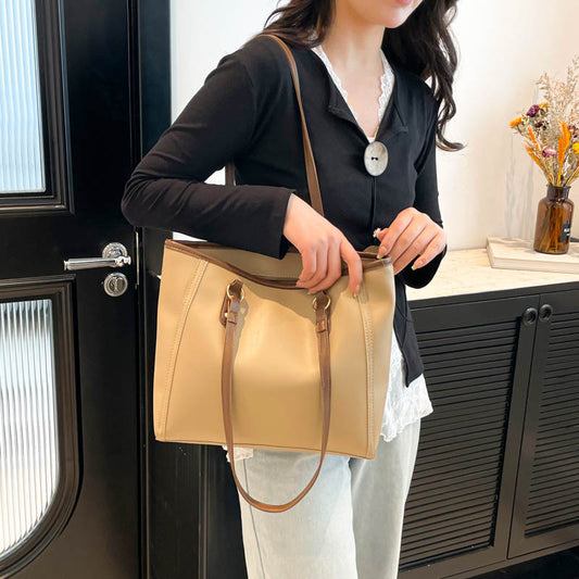 Bolsa Tote Retro Bicolor de Gran Capacidad - Estilo y Funcionalidad