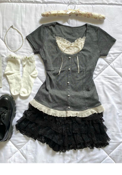 Blusa Femenina de Madera con Diseño de Empalme y Manga Corta - Image 11