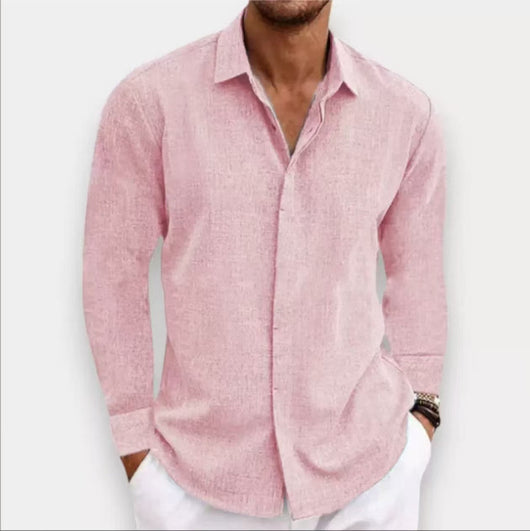 Camiseta Manga Larga Hombre Algodón Lino Cuello Redondo Básica - Image 11