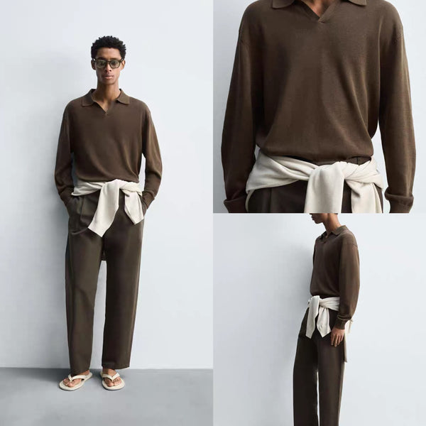 Polo Tejido de Manga Larga Clásico para Hombre