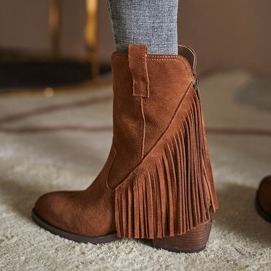 Botas de Tacón Grueso con Punta y Borlas - Image 2