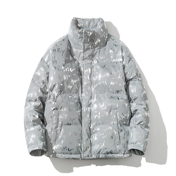 Chaqueta Acolchada con Cuello Tipo Mao y Detalles Reflectantes