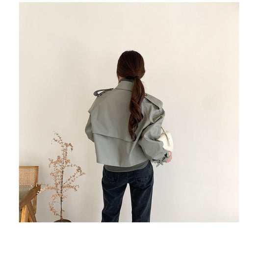 Abrigo Trench Corto Retro Coreano Doble Botonadura Oversize Manga Larga - Image 8