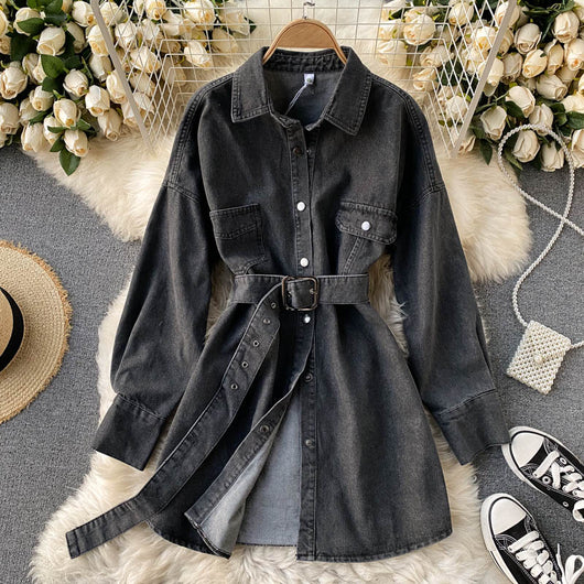 Chaqueta Denim Retro con Cuello Polo y Cintura Ajustada