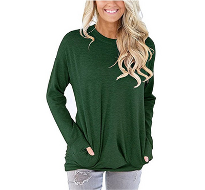 Playera Manga Larga Cuello Redondo con Bolsillo y Detalles Decorativos para Mujer - Image 3