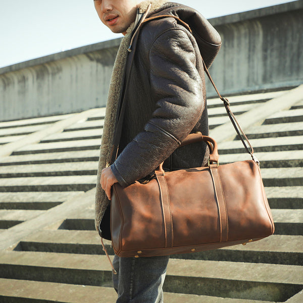 Bolsa de Viaje Retro en Cuero Genuino - Gran Capacidad para Hombre
