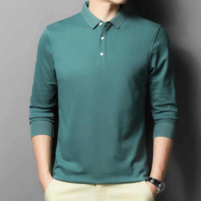 Polo Clásico de Manga Larga en Colores Sólidos - Comodidad y Estilo - Image 3