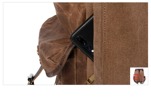 Mochila de Viaje Retro en Lona Encerada con Cordón Ajustable para Hombre - Image 14