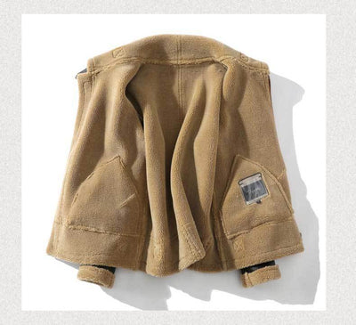 Abrigo de Invierno para Hombre con Cuero, Piel de Cordero y Acolchado Grueso - Image 9