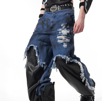 Pantalones Rectos con Detalles Pintados a Mano, Teñido Artesanal y Basta Deshilachada - Image 5