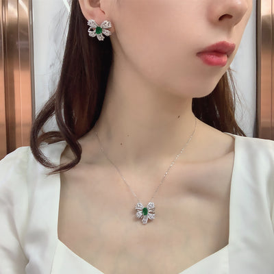 Aretes de Plata Esterlina con Esmeralda Verde en Forma de Moño - Image 12