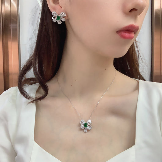 Aretes de Plata Esterlina con Esmeralda Verde en Forma de Moño - Image 12