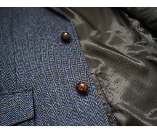 Chaqueta de Trabajo Vintage Americana en Tweed Espiga Lana Pesada con Botones Champiñón - Image 16