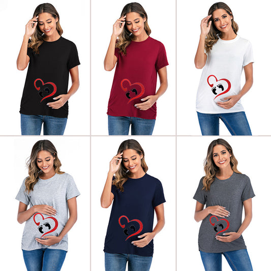 Blusa Premamá Cuello Redondo Largo con Estampado de Tobillos