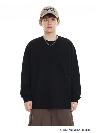Camiseta Suelta de Cuello Redondo Manga Larga Básica para Hombre - Image 28