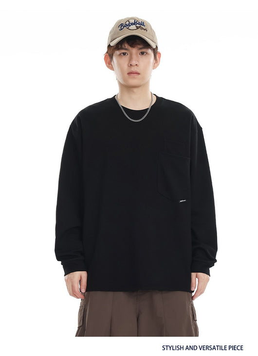 Camiseta Suelta de Cuello Redondo Manga Larga Básica para Hombre - Image 28