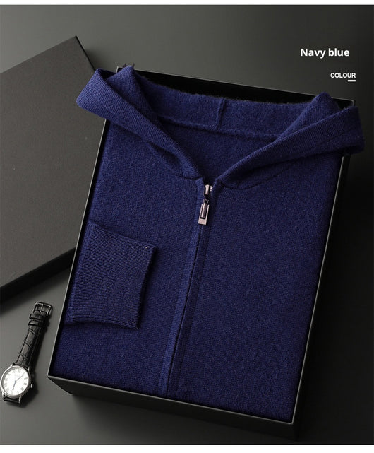 Cardigan Cashmere con Capucha para Hombre - Abrigo Casual Grueso con Cierre - Image 22