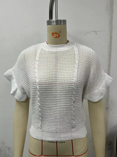 Suéter Tejido con Cuello Redondo y Mangas Fruncidas - Image 13