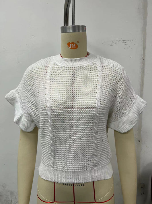Suéter Tejido con Cuello Redondo y Mangas Fruncidas - Image 13