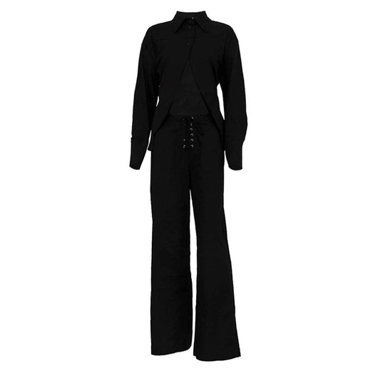 Conjunto Dos Piezas: Blusa Blanca Cropped con Cuello Solapa y Pantalón Ancho Calado con Amarre - Image 16