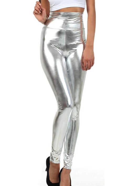 Pantalones de Cuero Brillante Cintura Alta para Mujer - Image 9