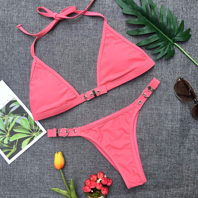 Conjunto de Bikini Brasileño Ajustable para Mujer - Negro Sólido - Image 5