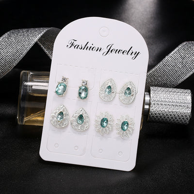 4 Pares de Aretes Boho Cristal Zafiro Glamurosos - Image 3
