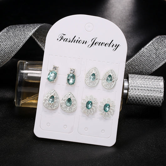 4 Pares de Aretes Boho Cristal Zafiro Glamurosos - Image 3