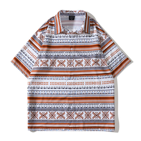 Camisa Suelta con Solapa de Manga Corta Unisex
