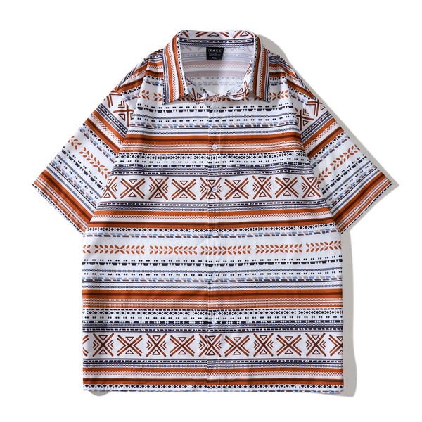 Camisa Suelta con Solapa de Manga Corta Unisex