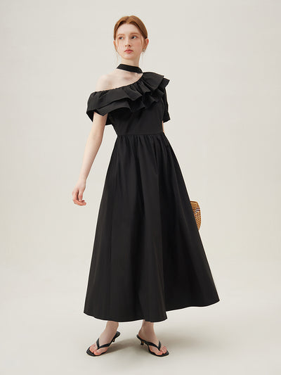 Vestido Halter de Volantes en Colores Sólidos para Mujer - Image 10