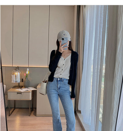 Cardigan Tejido Falsa Dos Piezas Mujer Cuello V Manga Larga - Image 37