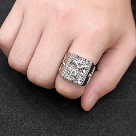 Anillo Retro con Cruz de Jesús - Símbolo de Fe y Devoción - Image 4