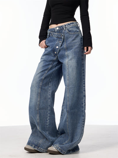 Pantalones Vaqueros Rectos Azules Cintura Alta Pierna Ancha Efecto Desgastado - Image 17