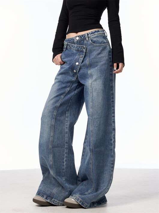 Pantalones Vaqueros Rectos Azules Cintura Alta Pierna Ancha Efecto Desgastado - Image 17