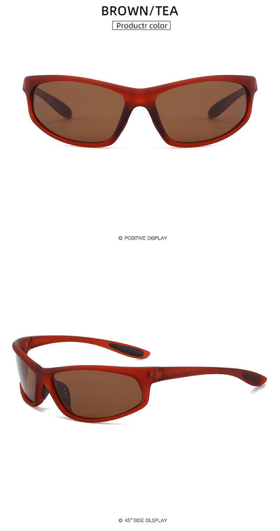 Black sports sunglasses with dark gray lenses and a matte finish, featuring a wrap-around frame style. - Image 10