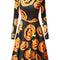 Vestido Largo de Manga Larga con Estampado de Calabaza para Halloween