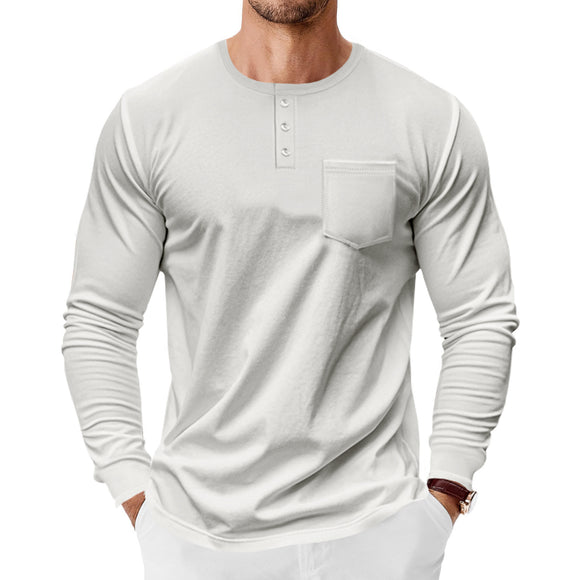 Camiseta Henley de Manga Larga para Hombre - Primavera y Otoño